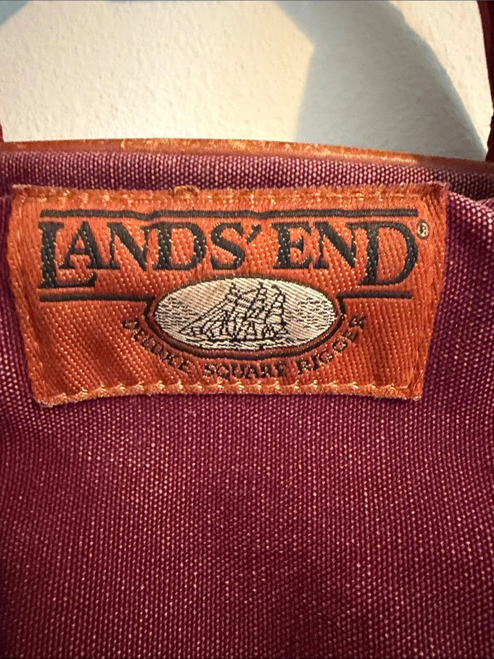 Vintage Lands' End Burgundy Canvas Laptop Brief with Brown Leather Trim